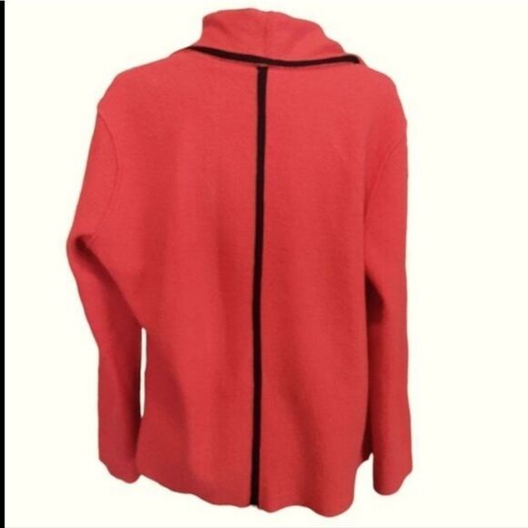 Vintage Chico'S Jacket 100% Wool Blazer Open Cardigan Wide Lapels Red Black Sz 3 - Picture 7 of 13